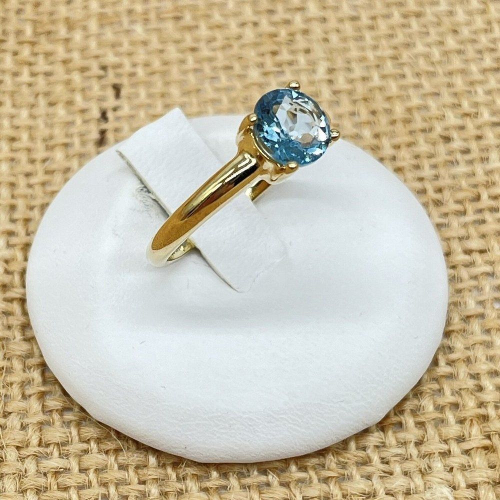 Technibond 1 ct Solitaire Ring Light Blue Topaz Gold Clad Sterling Silver Sz 7.5 - Picture 2 of 10